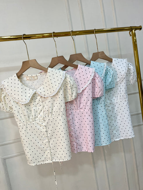 Cute Polka Dot Peter Pant Collar Tops